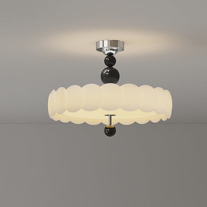 Traditional French Iron PE Cloud Wave Round LED Semi-Flush Mount Ceiling Light For Dining Room & Living Room