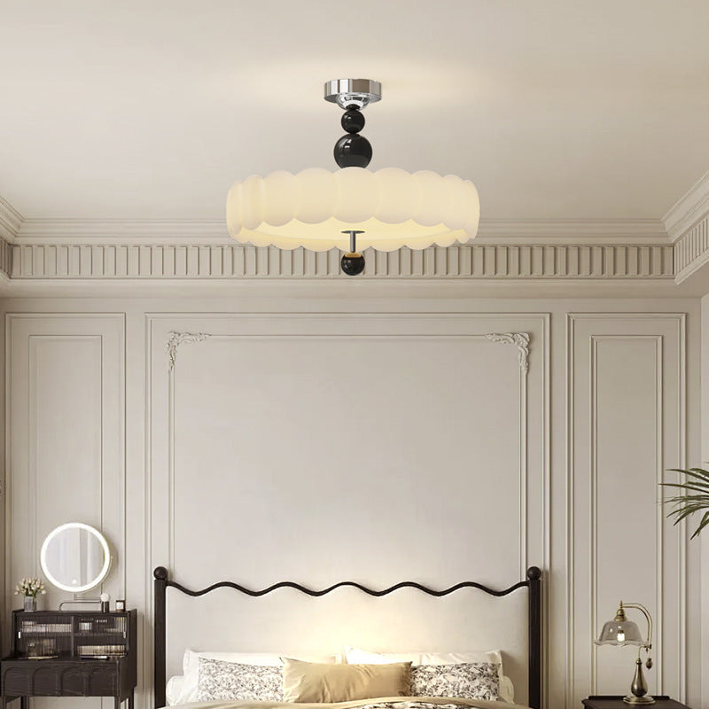 Traditional French Iron PE Cloud Wave Round LED Semi-Flush Mount Ceiling Light For Dining Room & Living Room