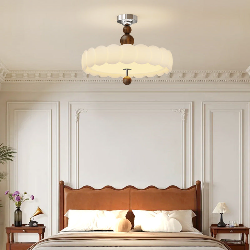 Traditional French Iron PE Cloud Wave Round LED Semi-Flush Mount Ceiling Light For Dining Room & Living Room