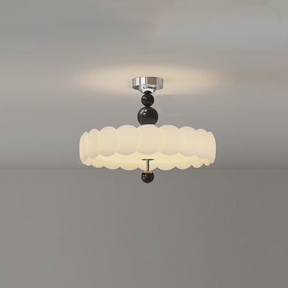 Traditional French Iron PE Cloud Wave Round LED Semi-Flush Mount Ceiling Light For Dining Room & Living Room