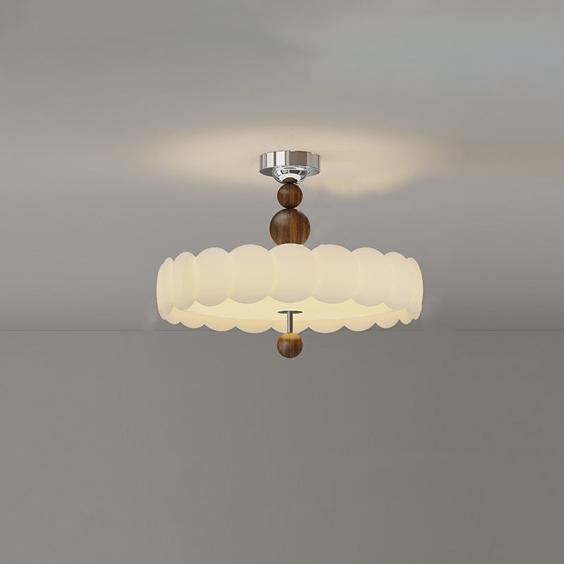 Traditional French Iron PE Cloud Wave Round LED Semi-Flush Mount Ceiling Light For Dining Room & Living Room
