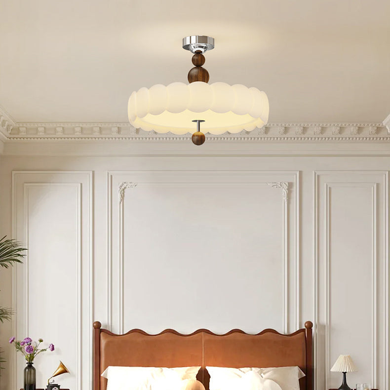 Traditional French Iron PE Cloud Wave Round LED Semi-Flush Mount Ceiling Light For Dining Room & Living Room