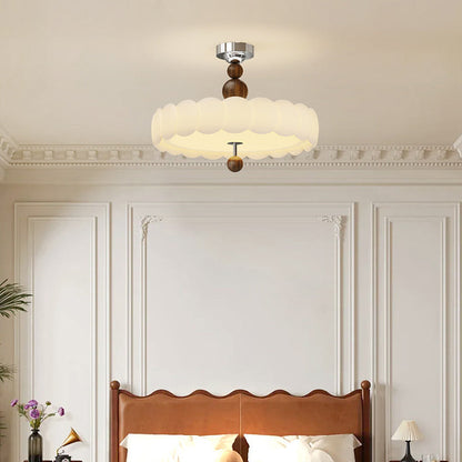 Traditional French Iron PE Cloud Wave Round LED Semi-Flush Mount Ceiling Light For Dining Room & Living Room