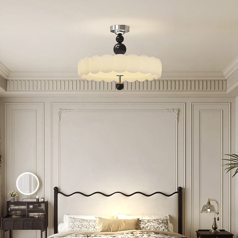 Traditional French Iron PE Cloud Wave Round LED Semi-Flush Mount Ceiling Light For Dining Room & Living Room