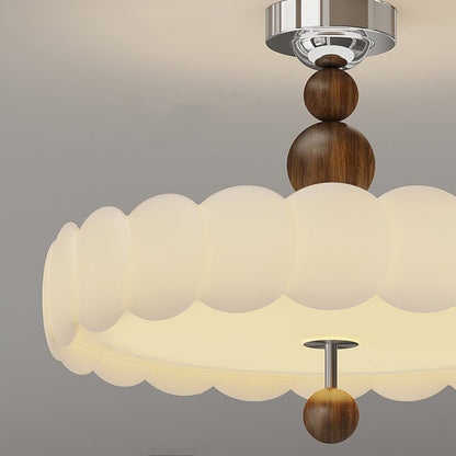 Traditional French Iron PE Cloud Wave Round LED Semi-Flush Mount Ceiling Light For Dining Room & Living Room