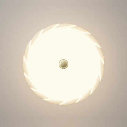 Contemporary Scandinavian PE Iron Creamy Rippled Pumpkin Round LED Semi-Flush Mount Ceiling Light For Bedroom & Living Room
