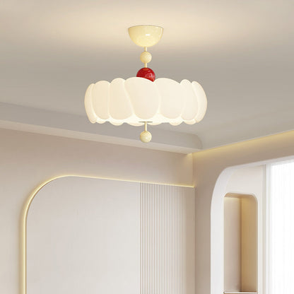 Contemporary Scandinavian PE Iron Creamy Rippled Pumpkin Round LED Semi-Flush Mount Ceiling Light For Bedroom & Living Room