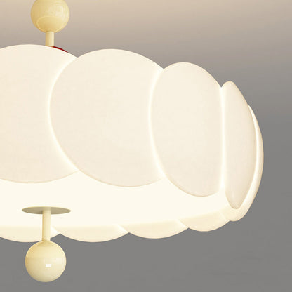 Contemporary Scandinavian PE Iron Creamy Rippled Pumpkin Round LED Semi-Flush Mount Ceiling Light For Bedroom & Living Room