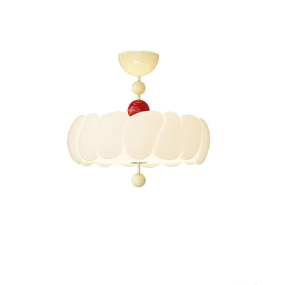 Contemporary Scandinavian PE Iron Creamy Rippled Pumpkin Round LED Semi-Flush Mount Ceiling Light For Bedroom & Living Room