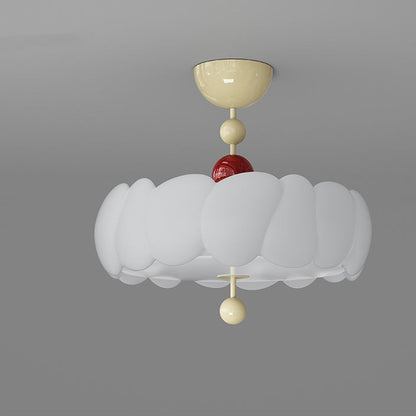 Contemporary Scandinavian PE Iron Creamy Rippled Pumpkin Round LED Semi-Flush Mount Ceiling Light For Bedroom & Living Room
