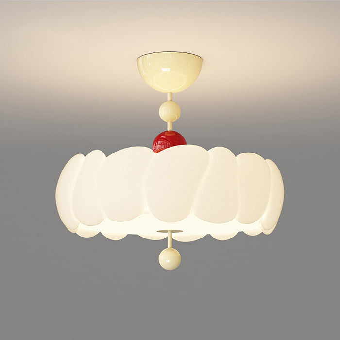Contemporary Scandinavian PE Iron Creamy Rippled Pumpkin Round LED Semi-Flush Mount Ceiling Light For Bedroom & Living Room