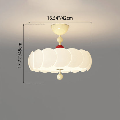 Contemporary Scandinavian PE Iron Creamy Rippled Pumpkin Round LED Semi-Flush Mount Ceiling Light For Bedroom & Living Room
