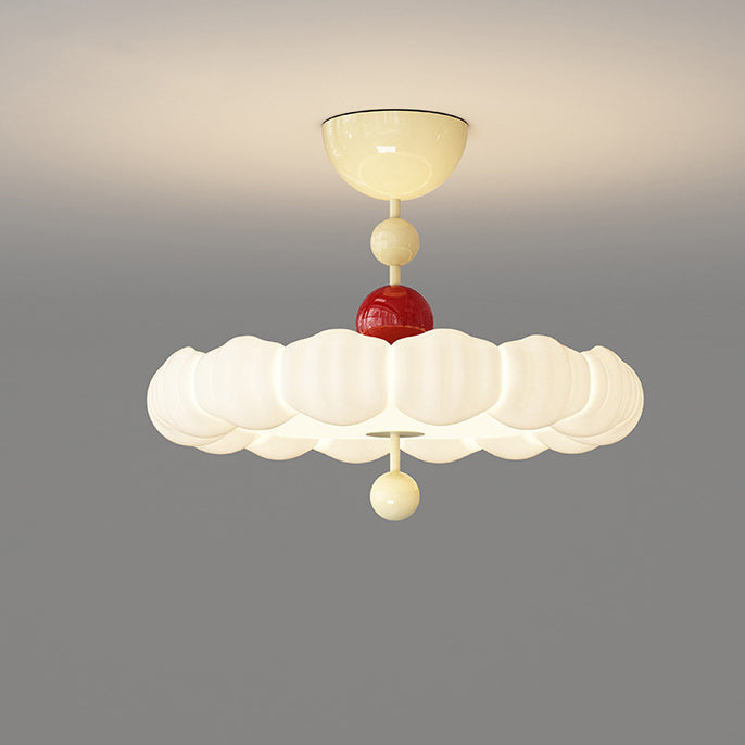 Contemporary Scandinavian PE Iron Creamy Rippled Pumpkin Round LED Semi-Flush Mount Ceiling Light For Bedroom & Living Room