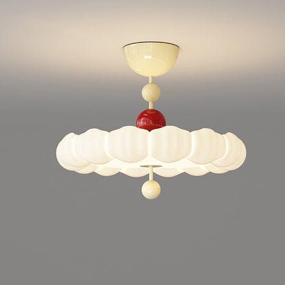 Contemporary Scandinavian PE Iron Creamy Rippled Pumpkin Round LED Semi-Flush Mount Ceiling Light For Bedroom & Living Room