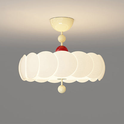 Contemporary Scandinavian PE Iron Creamy Rippled Pumpkin Round LED Semi-Flush Mount Ceiling Light For Bedroom & Living Room