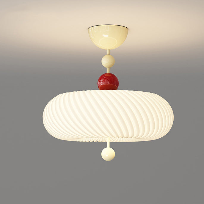 Contemporary Scandinavian PE Iron Creamy Rippled Pumpkin Round LED Semi-Flush Mount Ceiling Light For Bedroom & Living Room