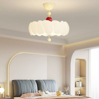Contemporary Scandinavian PE Iron Creamy Rippled Pumpkin Round LED Semi-Flush Mount Ceiling Light For Bedroom & Living Room