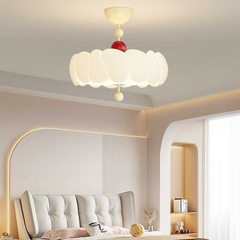 Contemporary Scandinavian PE Iron Creamy Rippled Pumpkin Round LED Semi-Flush Mount Ceiling Light For Bedroom & Living Room