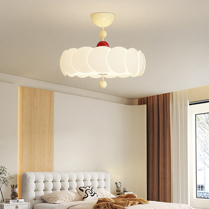 Contemporary Scandinavian PE Iron Creamy Rippled Pumpkin Round LED Semi-Flush Mount Ceiling Light For Bedroom & Living Room