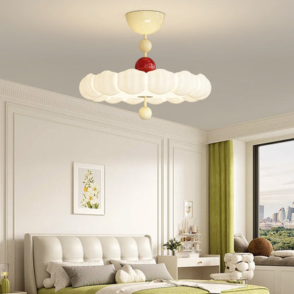 Contemporary Scandinavian PE Iron Creamy Rippled Pumpkin Round LED Semi-Flush Mount Ceiling Light For Bedroom & Living Room