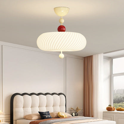 Contemporary Scandinavian PE Iron Creamy Rippled Pumpkin Round LED Semi-Flush Mount Ceiling Light For Bedroom & Living Room