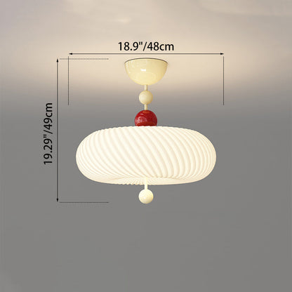 Contemporary Scandinavian PE Iron Creamy Rippled Pumpkin Round LED Semi-Flush Mount Ceiling Light For Bedroom & Living Room