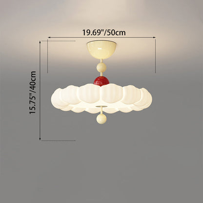 Contemporary Scandinavian PE Iron Creamy Rippled Pumpkin Round LED Semi-Flush Mount Ceiling Light For Bedroom & Living Room