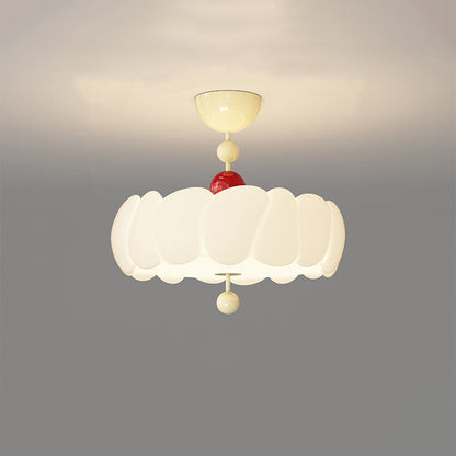 Contemporary Scandinavian PE Iron Creamy Rippled Pumpkin Round LED Semi-Flush Mount Ceiling Light For Bedroom & Living Room