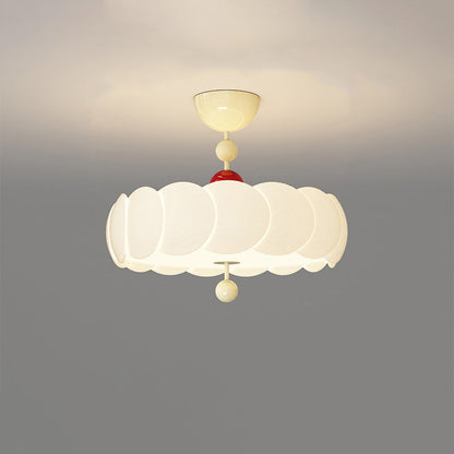Contemporary Scandinavian PE Iron Creamy Rippled Pumpkin Round LED Semi-Flush Mount Ceiling Light For Bedroom & Living Room