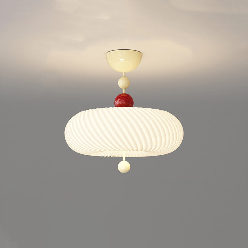Contemporary Scandinavian PE Iron Creamy Rippled Pumpkin Round LED Semi-Flush Mount Ceiling Light For Bedroom & Living Room