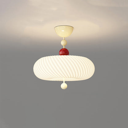 Contemporary Scandinavian PE Iron Creamy Rippled Pumpkin Round LED Semi-Flush Mount Ceiling Light For Bedroom & Living Room