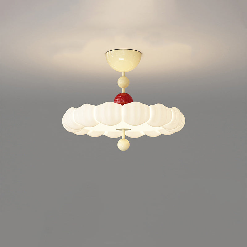 Contemporary Scandinavian PE Iron Creamy Rippled Pumpkin Round LED Semi-Flush Mount Ceiling Light For Bedroom & Living Room