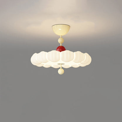Contemporary Scandinavian PE Iron Creamy Rippled Pumpkin Round LED Semi-Flush Mount Ceiling Light For Bedroom & Living Room