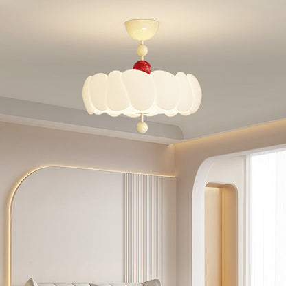 Contemporary Scandinavian PE Iron Creamy Rippled Pumpkin Round LED Semi-Flush Mount Ceiling Light For Bedroom & Living Room