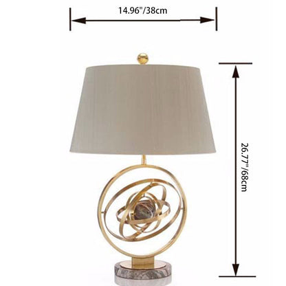 Contemporary Creative Fabric Marble Metal Fan Round Ring 1-Light Table Lamp For Bedroom & Living Room