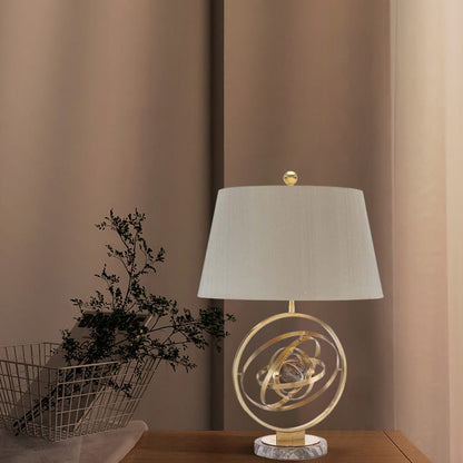 Contemporary Creative Fabric Marble Metal Fan Round Ring 1-Light Table Lamp For Bedroom & Living Room