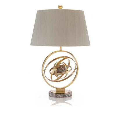 Contemporary Creative Fabric Marble Metal Fan Round Ring 1-Light Table Lamp For Bedroom & Living Room