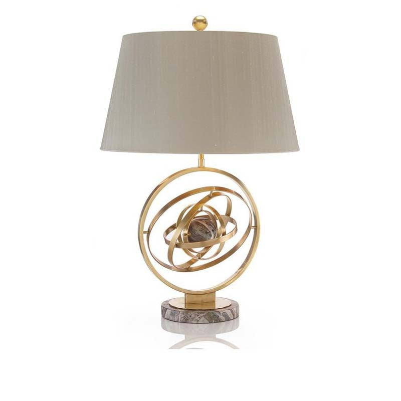 Contemporary Creative Fabric Marble Metal Fan Round Ring 1-Light Table Lamp For Bedroom & Living Room