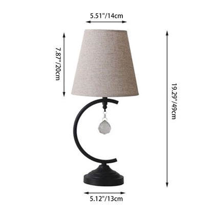 Contemporary Creative Cotton Linen Iron Arc Fan-Shaped 1-Light Table Lamp For Bedroom & Living Room