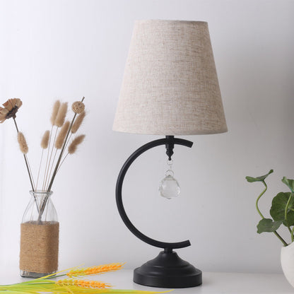 Contemporary Creative Cotton Linen Iron Arc Fan-Shaped 1-Light Table Lamp For Bedroom & Living Room