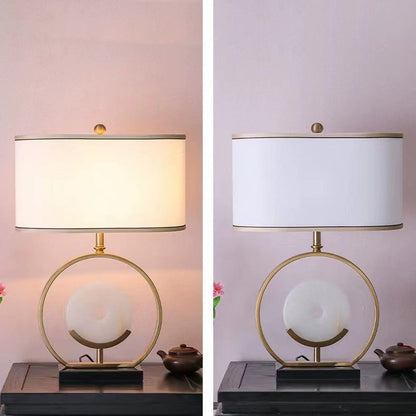 Traditional Vintage Fabric Marble Metal Oval Hollow 1-Light Table Lamp For Bedroom & Living Room
