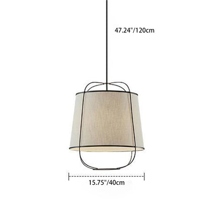 Traditional Chinese Fabric Iron Round Curved 1-Light Pendant Light For Bedroom & Living Room