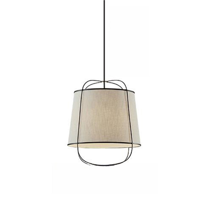 Traditional Chinese Fabric Iron Round Curved 1-Light Pendant Light For Bedroom & Living Room