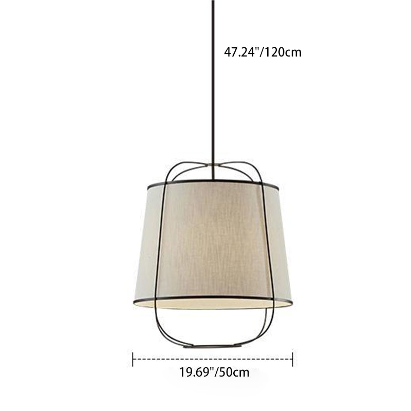 Traditional Chinese Fabric Iron Round Curved 1-Light Pendant Light For Bedroom & Living Room