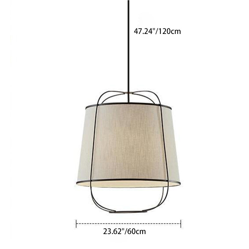 Traditional Chinese Fabric Iron Round Curved 1-Light Pendant Light For Bedroom & Living Room