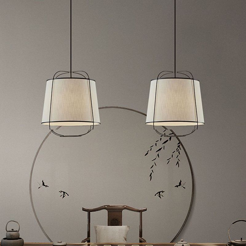 Traditional Chinese Fabric Iron Round Curved 1-Light Pendant Light For Bedroom & Living Room