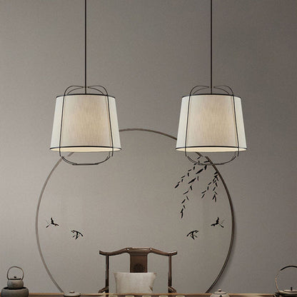 Traditional Chinese Fabric Iron Round Curved 1-Light Pendant Light For Bedroom & Living Room