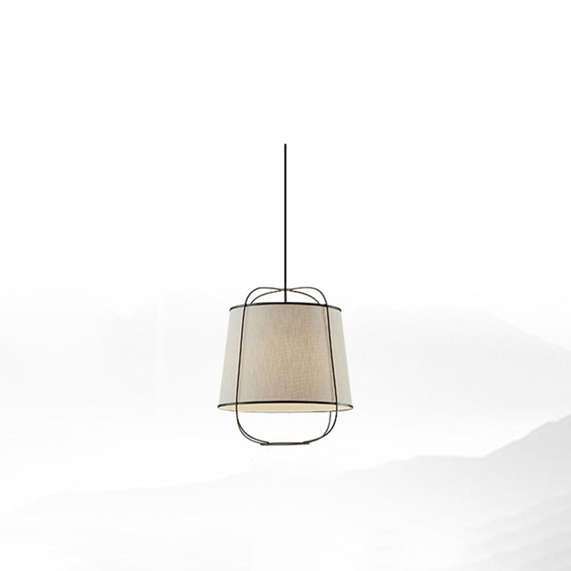 Traditional Chinese Fabric Iron Round Curved 1-Light Pendant Light For Bedroom & Living Room