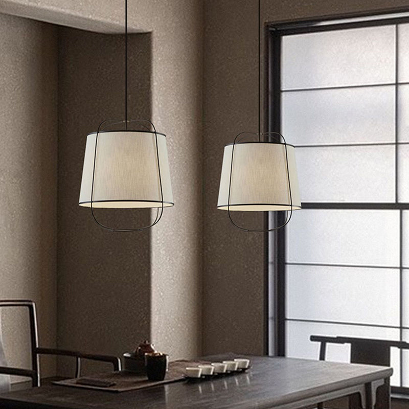 Traditional Chinese Fabric Iron Round Curved 1-Light Pendant Light For Bedroom & Living Room
