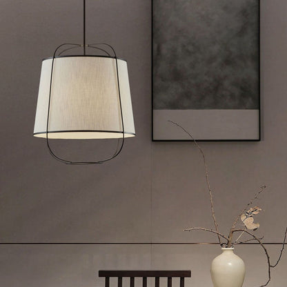Traditional Chinese Fabric Iron Round Curved 1-Light Pendant Light For Bedroom & Living Room